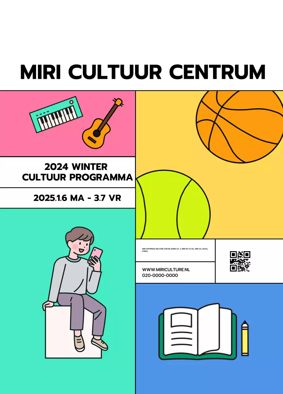 Promoot programma's van popcultuurcentra met verschillende illustraties