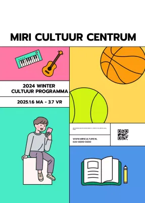 Promoot programma's van popcultuurcentra met verschillende illustraties