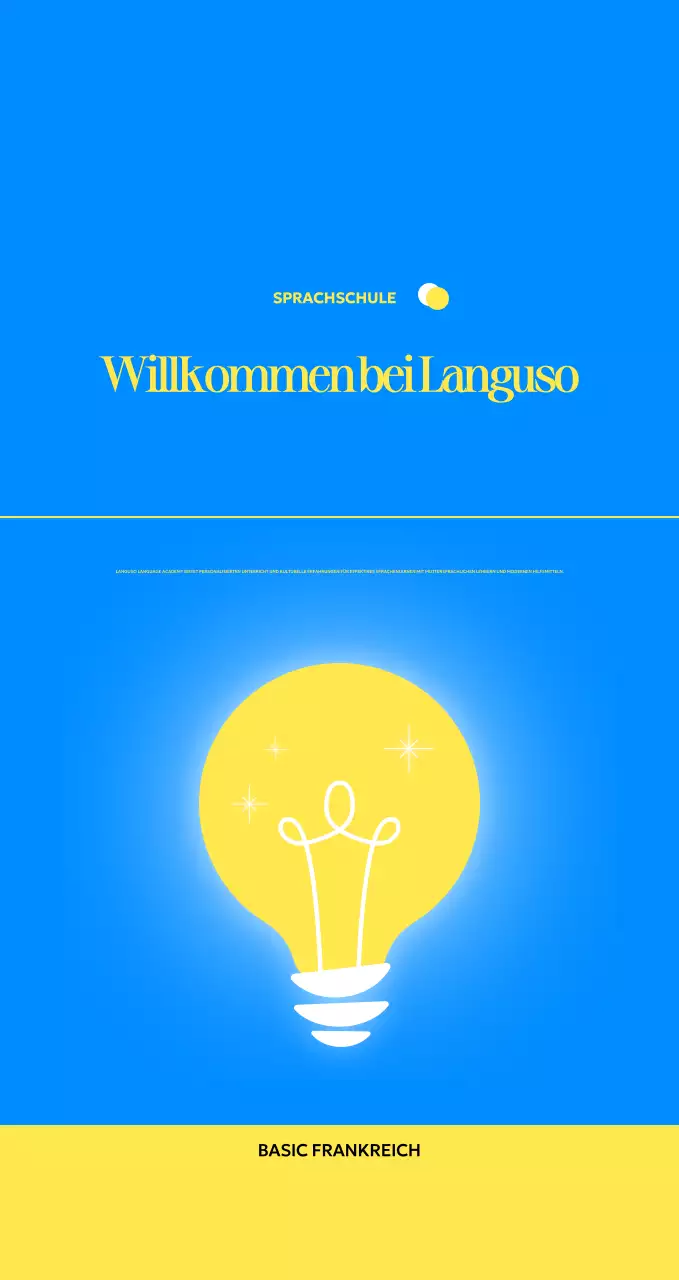 Werbung für eine moderne Fremdsprachenschule mit Glühbirnen-Illustrationen