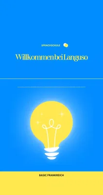 Werbung für eine moderne Fremdsprachenschule mit Glühbirnen-Illustrationen