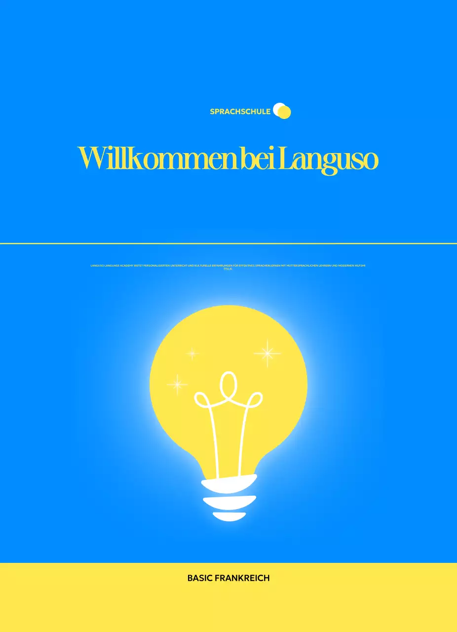 Werbung für eine moderne Fremdsprachenschule mit Glühbirnen-Illustrationen