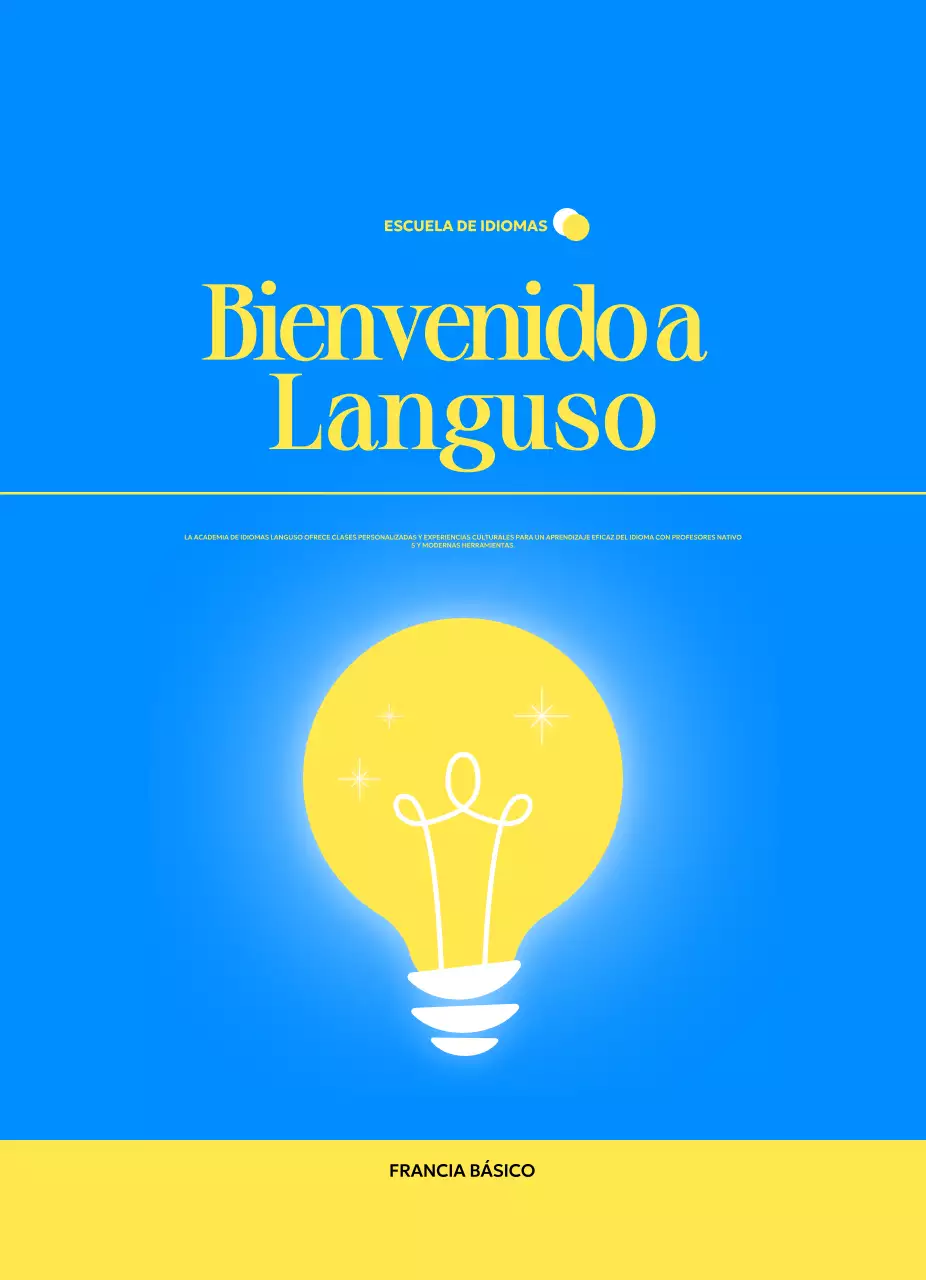 Promocionar una escuela moderna de idiomas extranjeros con ilustraciones de bombillas