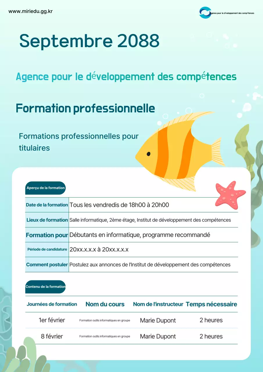 Guide du matériel de formation bleu clair et ordonné