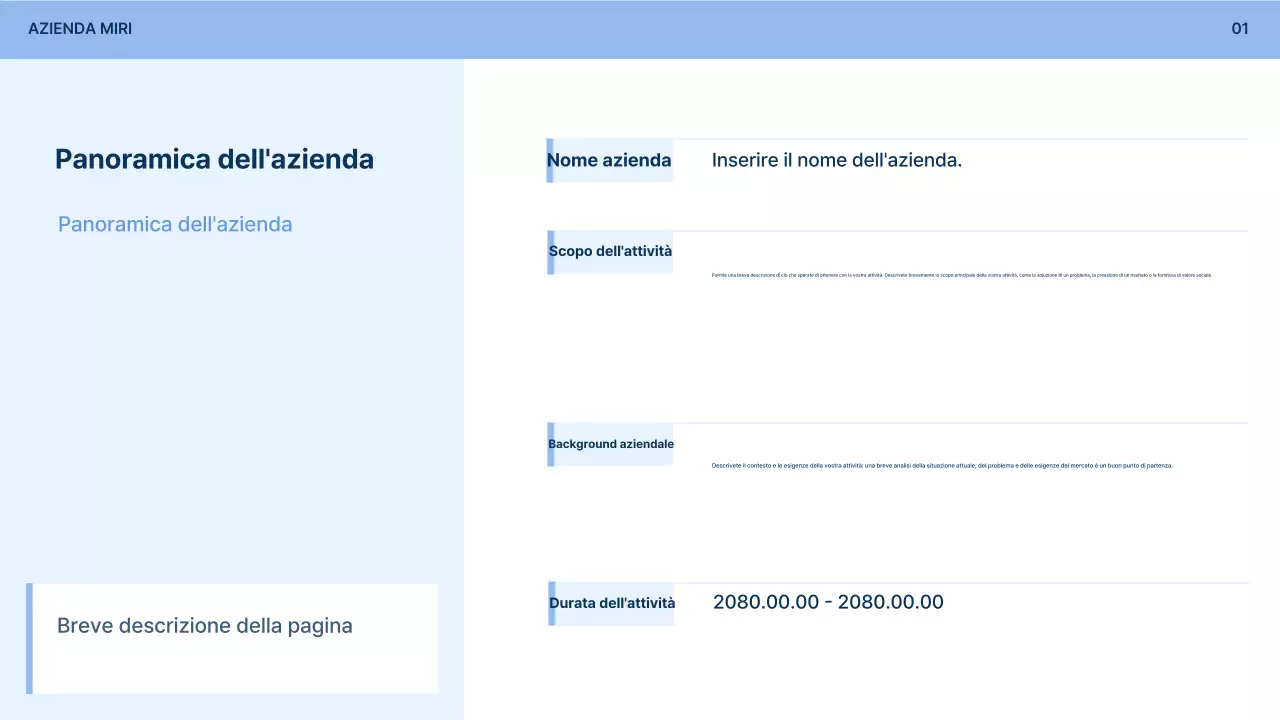 Descrizione del modulo di partecipazione aziendale semplice di colore azzurro