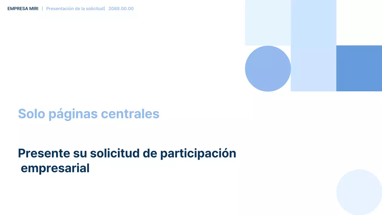 Descripción del formulario simple de solicitud de participación empresarial azul claro