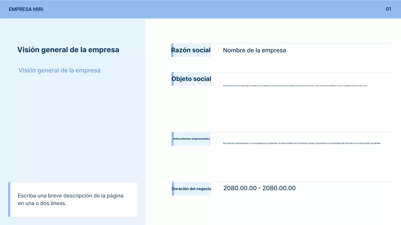 Descripción del formulario simple de solicitud de participación empresarial azul claro