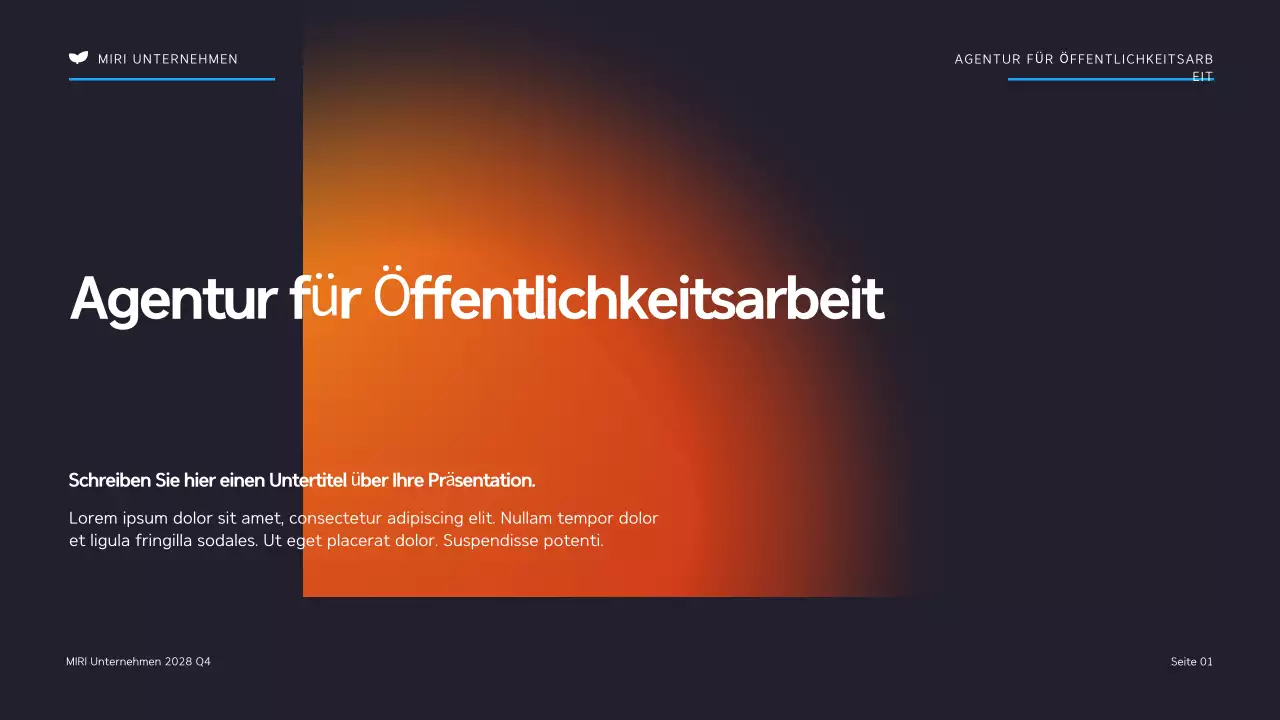 Schwarze und orangefarbene moderne Public Relations Agentur Präsentation