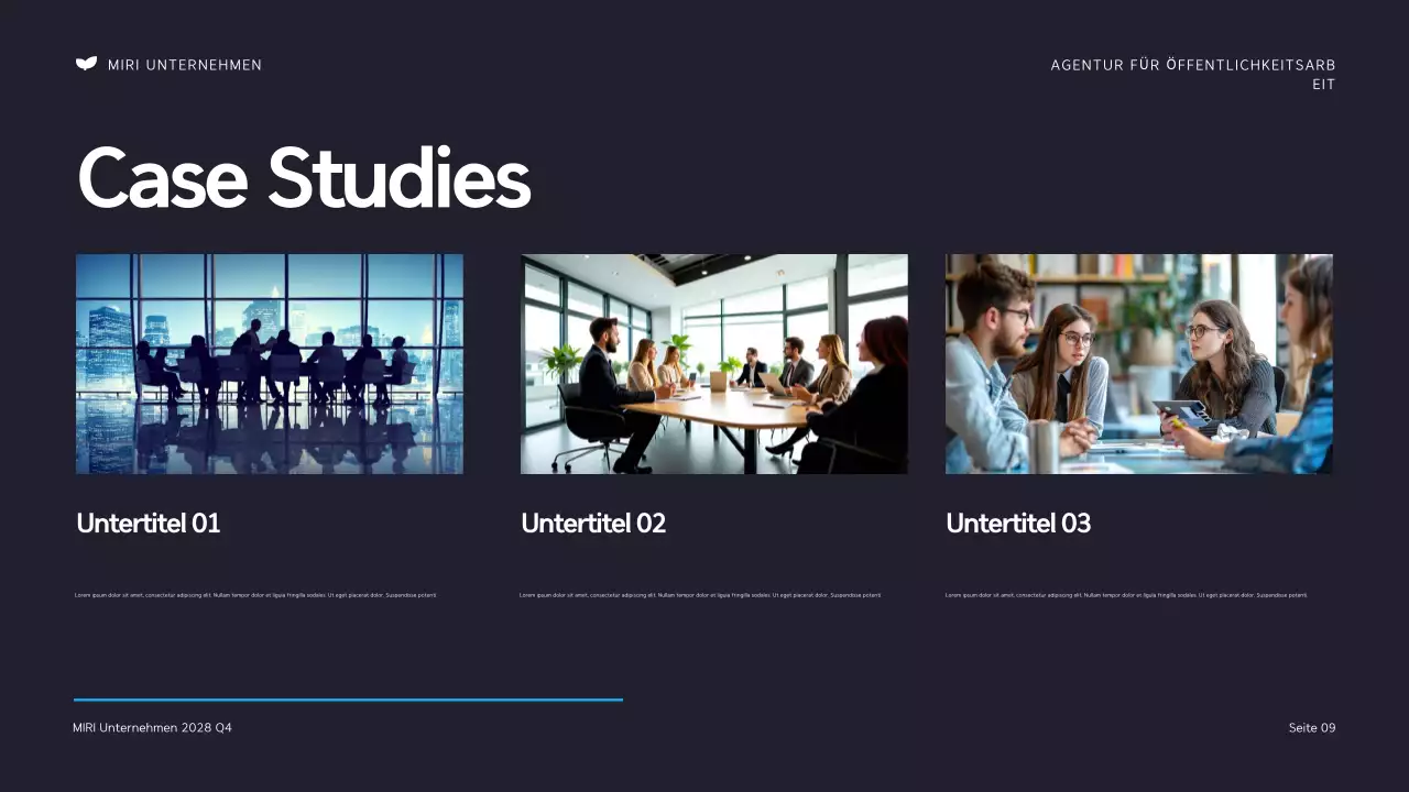 Schwarze und orangefarbene moderne Public Relations Agentur Präsentation