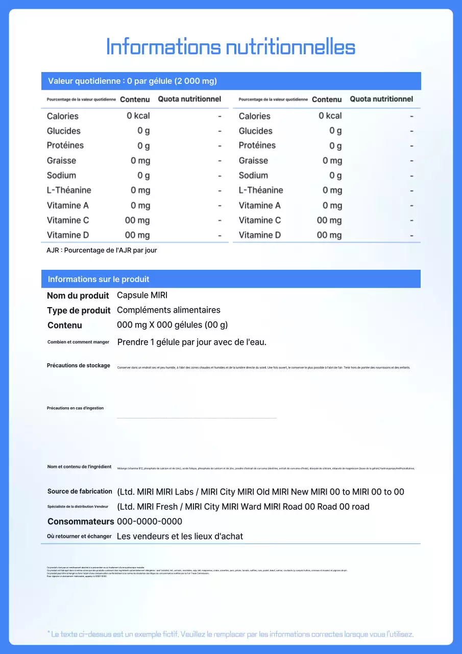 Valeurs nutritives de Blue Neat
