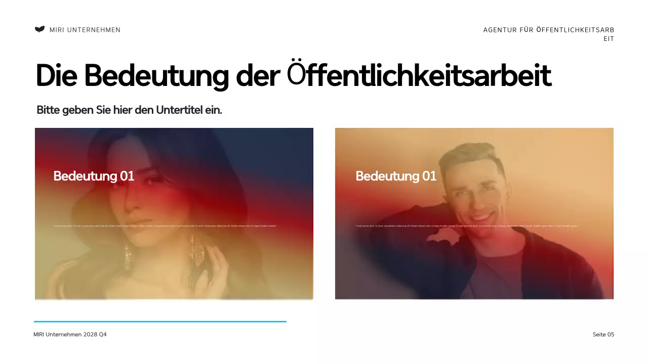 Schwarze und orangefarbene moderne Public Relations Agentur Präsentation