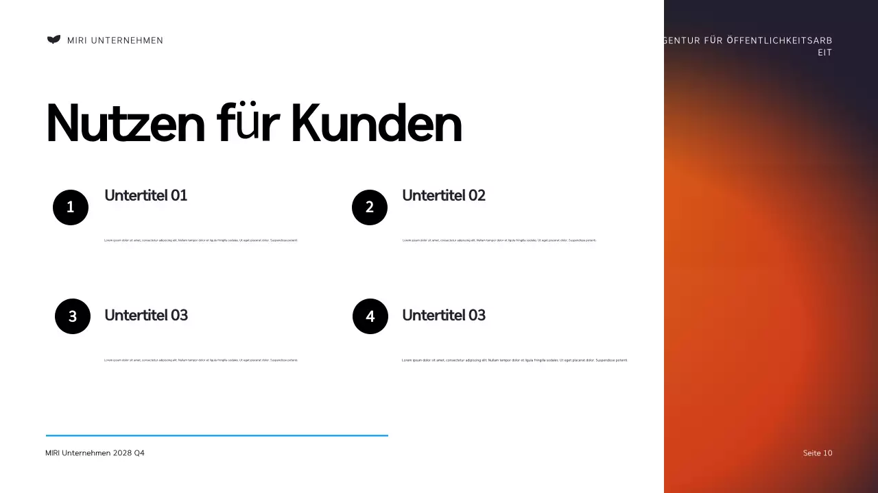 Schwarze und orangefarbene moderne Public Relations Agentur Präsentation