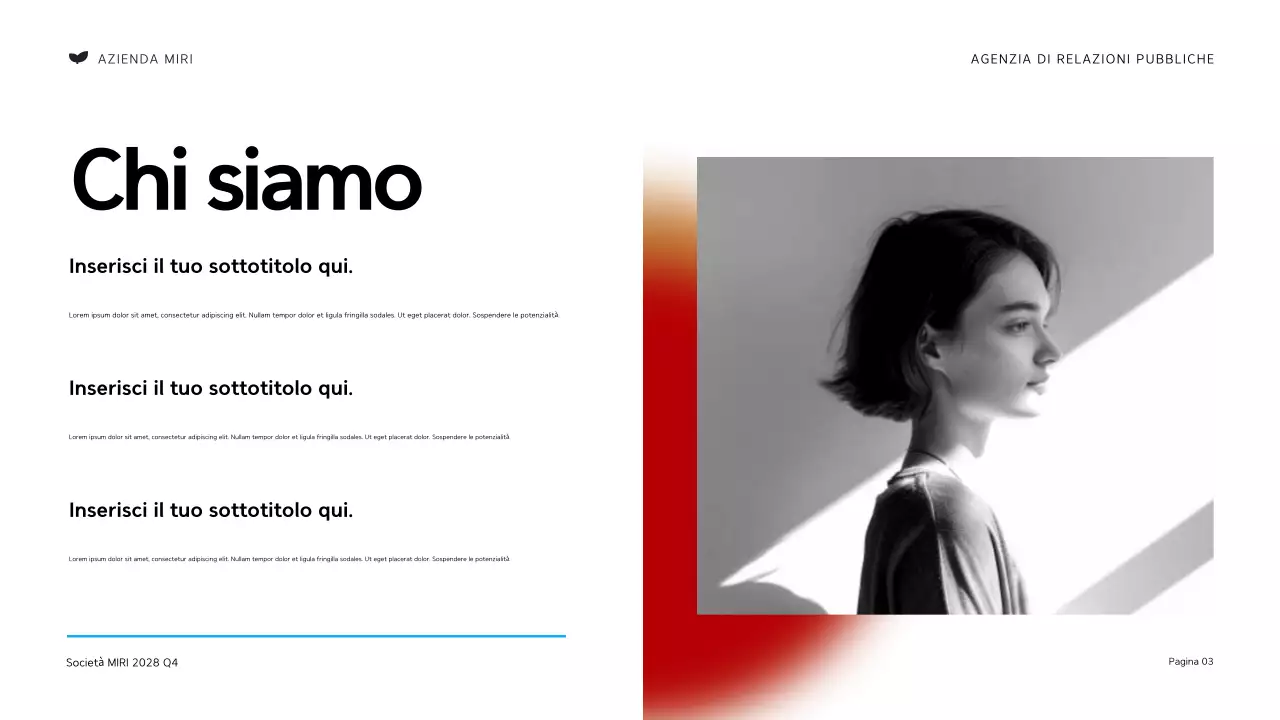 Presentazione dell'agenzia di relazioni pubbliche moderna in nero e arancione