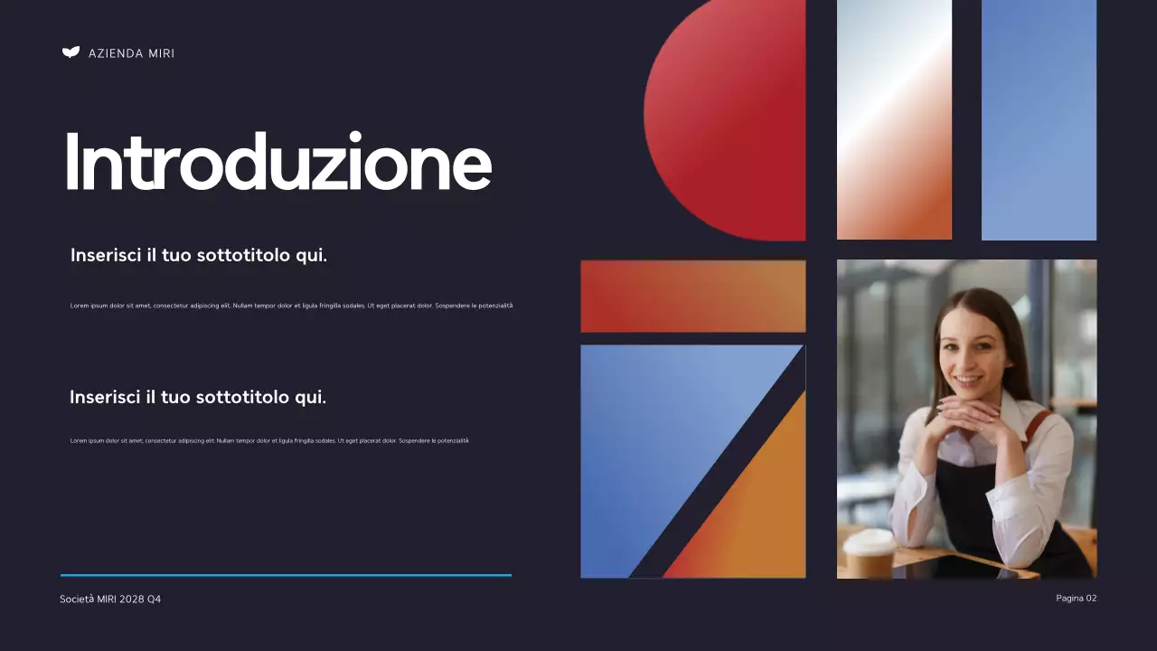 Presentazione dell'agenzia di relazioni pubbliche moderna in nero e arancione