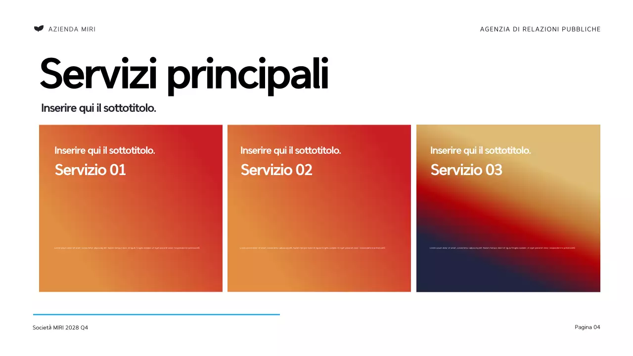 Presentazione dell'agenzia di relazioni pubbliche moderna in nero e arancione