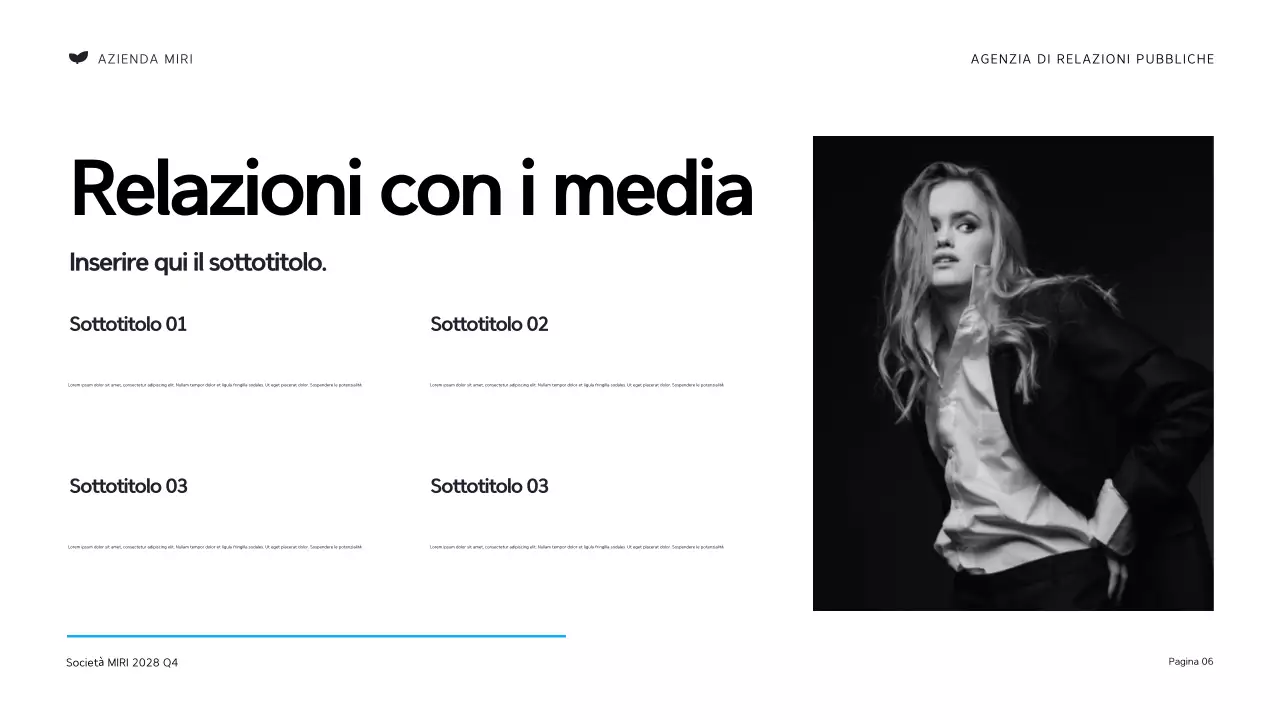 Presentazione dell'agenzia di relazioni pubbliche moderna in nero e arancione