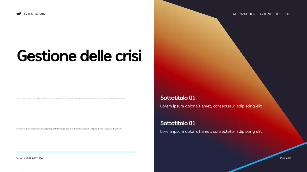 Presentazione dell'agenzia di relazioni pubbliche moderna in nero e arancione