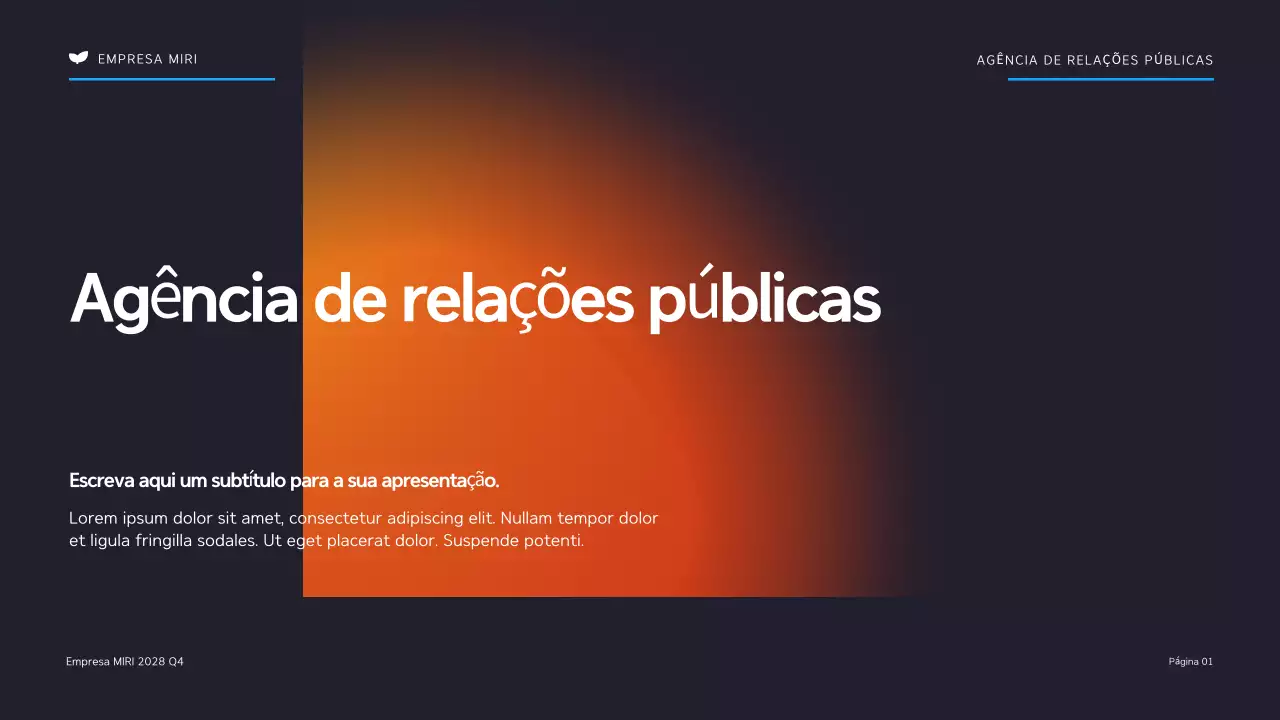 Apresentação da agência de relações públicas moderna Black and Orange