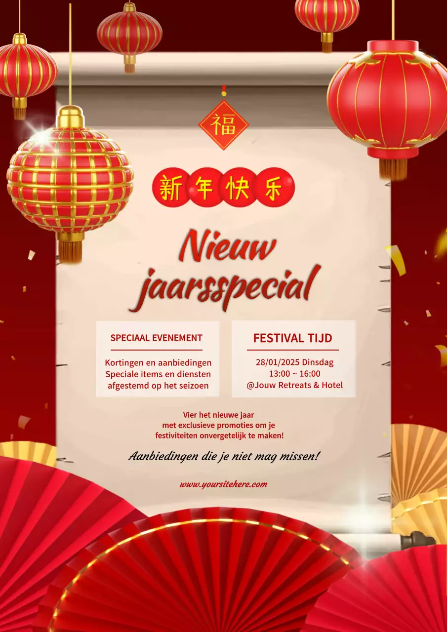 aankondiging rood traditioneel festival