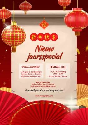 aankondiging rood traditioneel festival