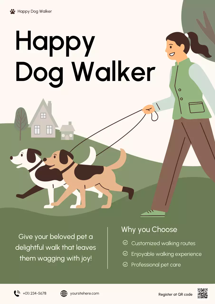 Green Modern Dog Walking Advertisement Poster