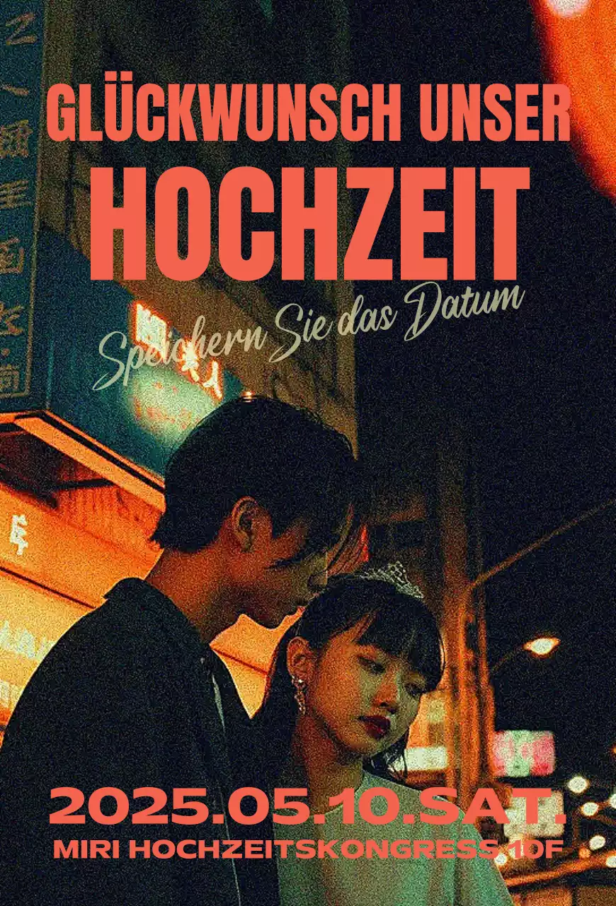 Orangefarbene Vintage-Hochzeitseinladung