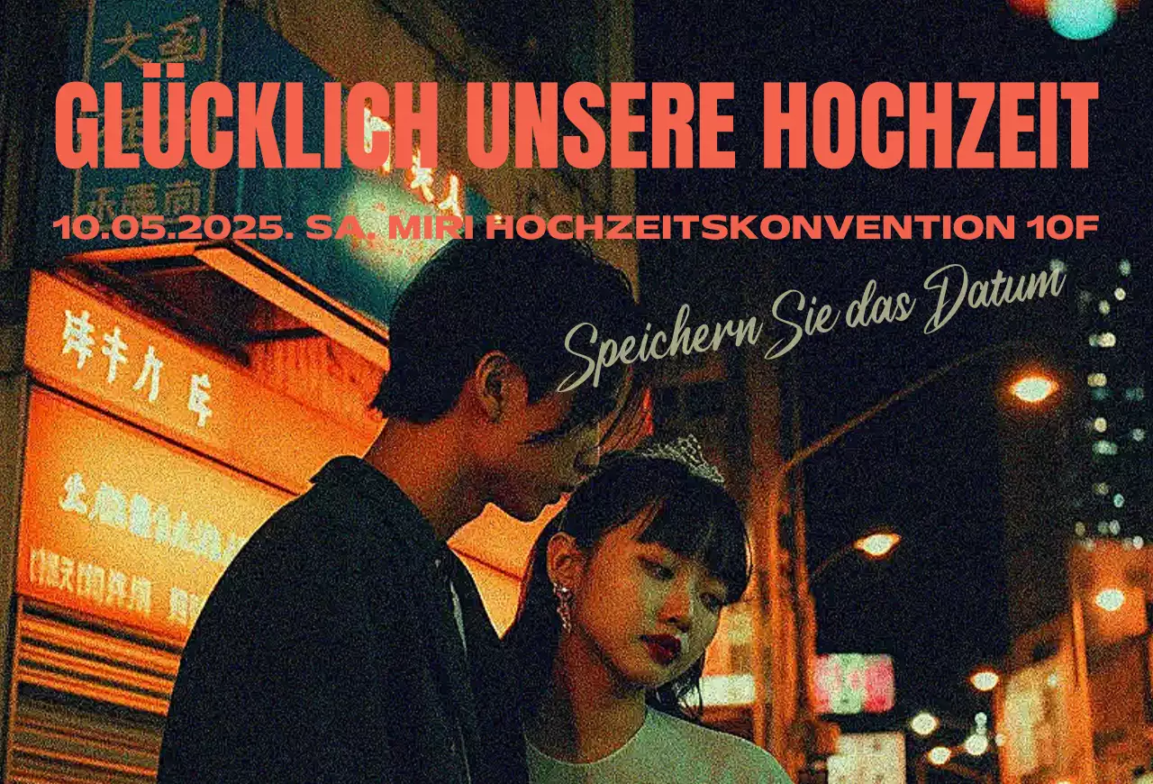 Orangefarbene Vintage-Hochzeitseinladung