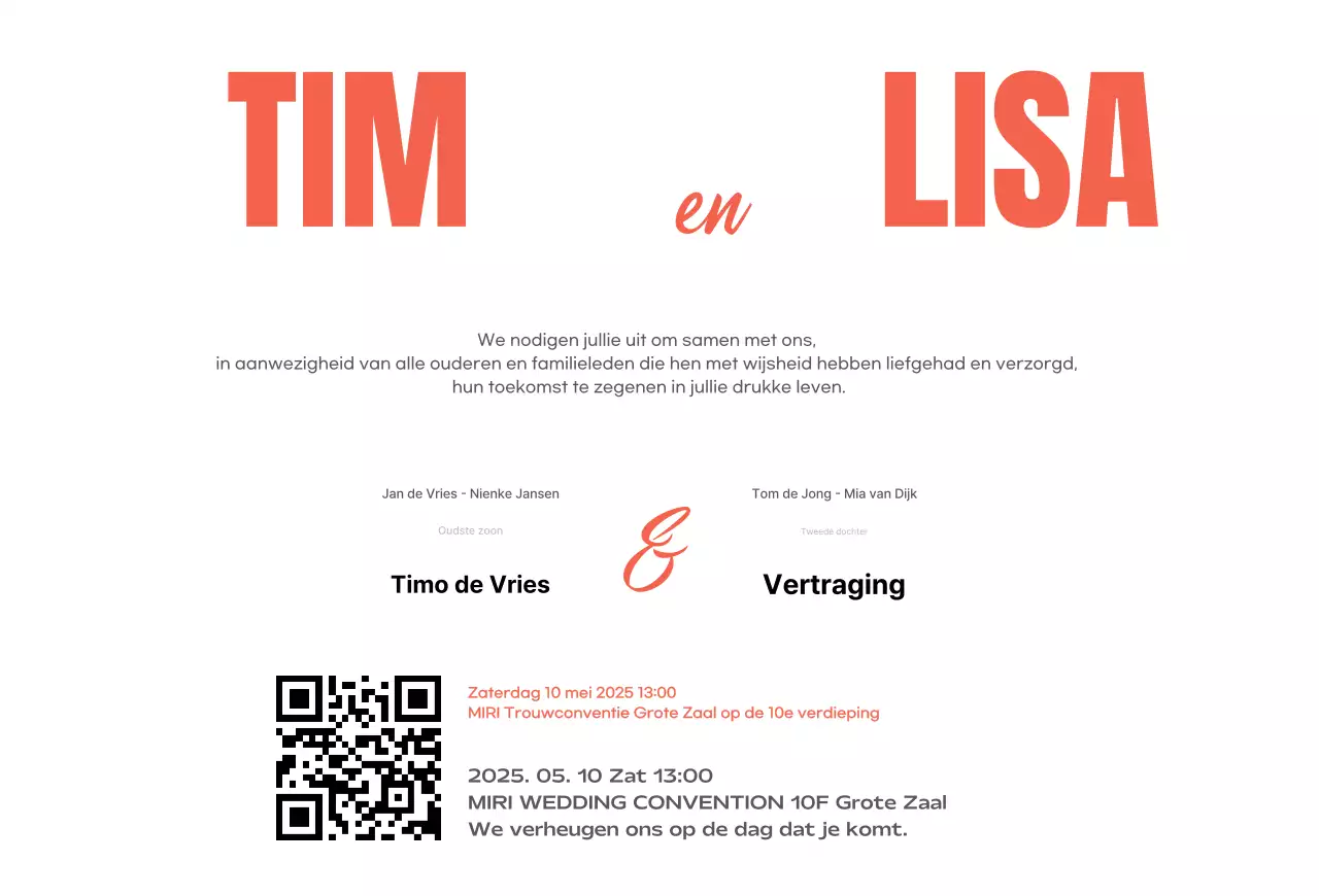 Oranje vintage huwelijksuitnodiging