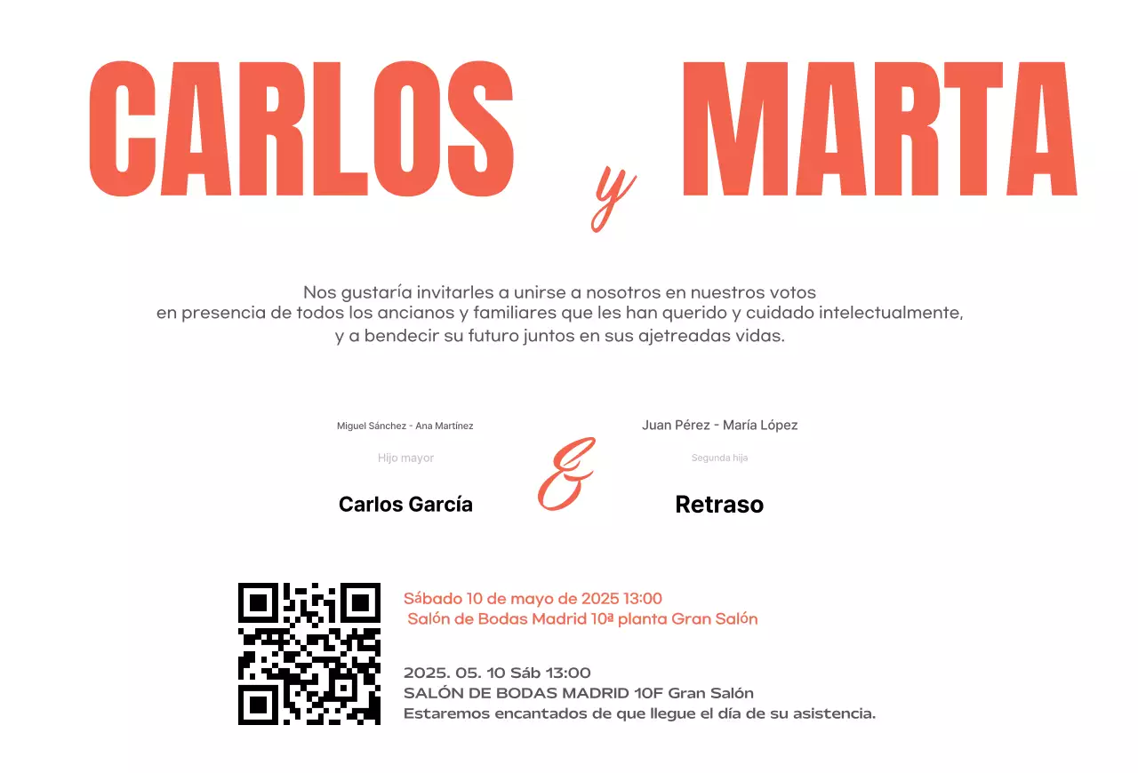 Invitación de boda vintage naranja