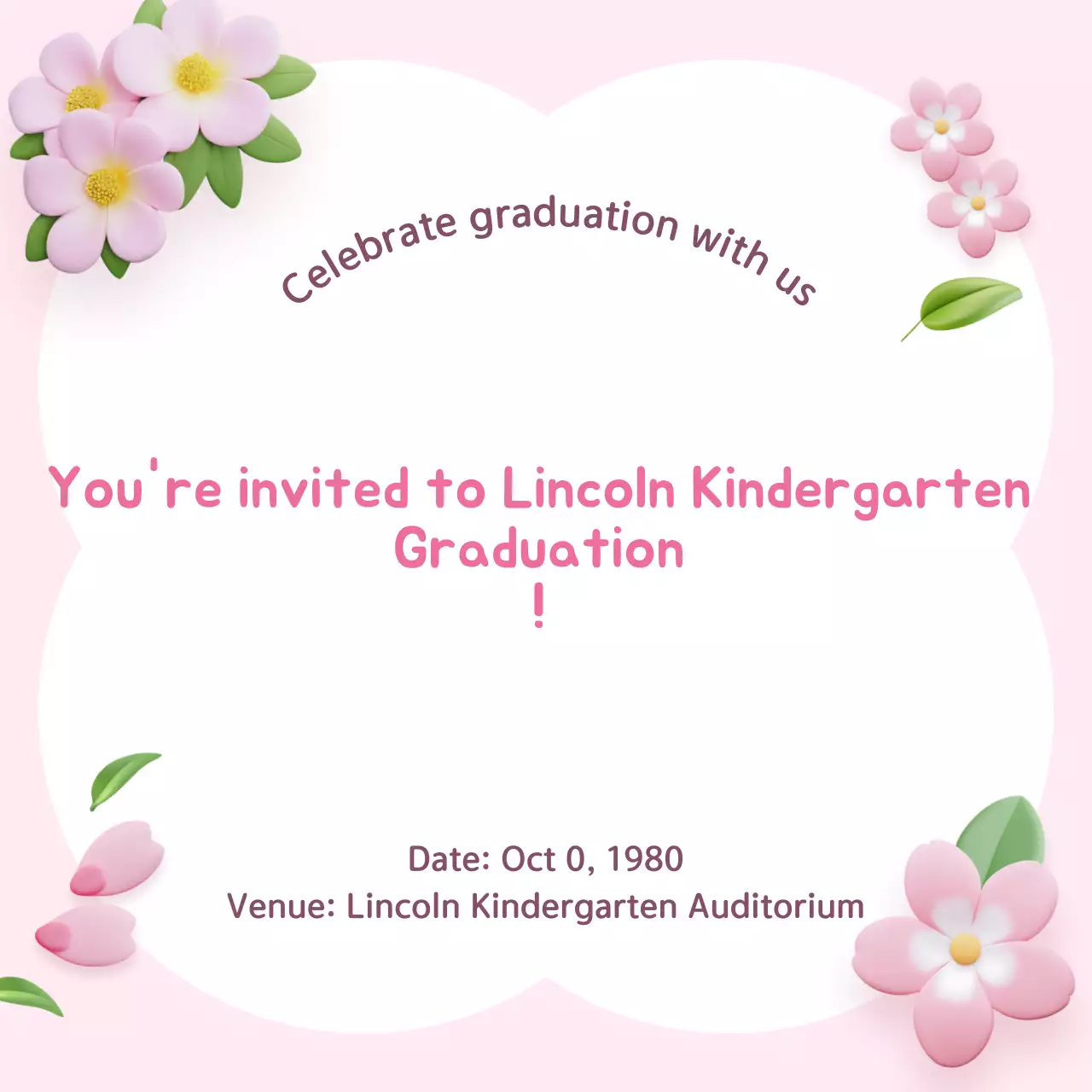 Undangan wisuda lucu berwarna merah muda