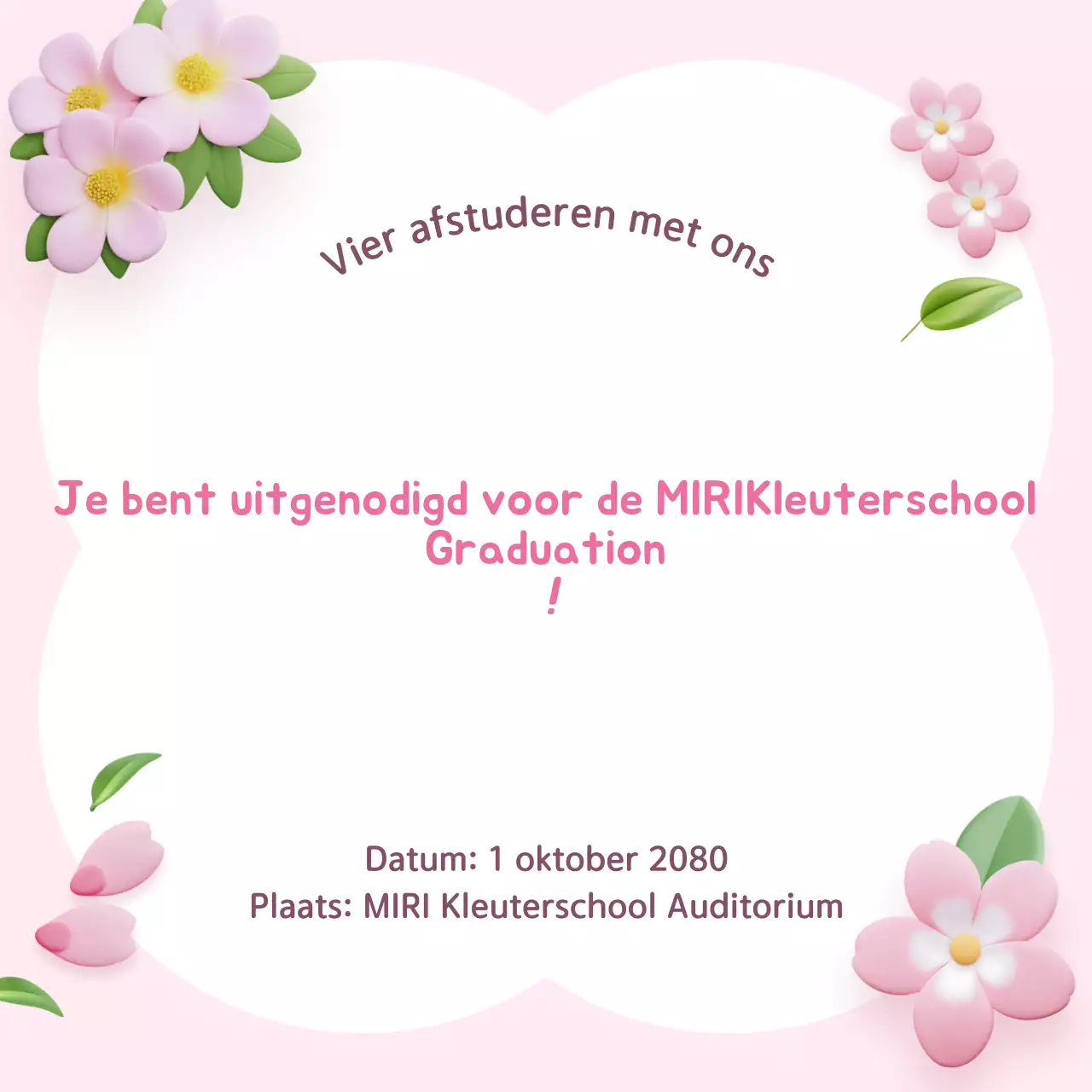 Roze schattige uitnodiging voor afstuderen