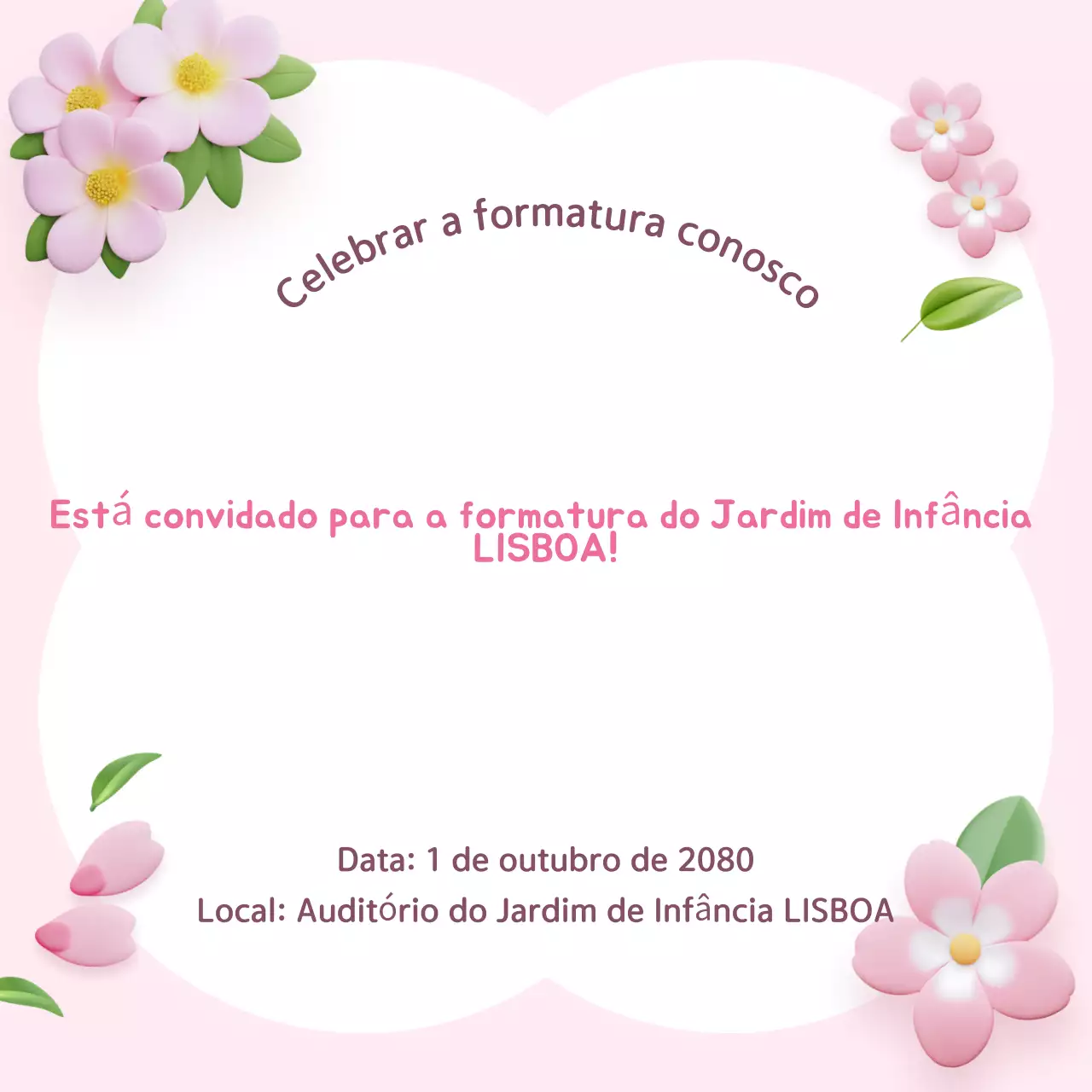 Convite de formatura cor-de-rosa e giro