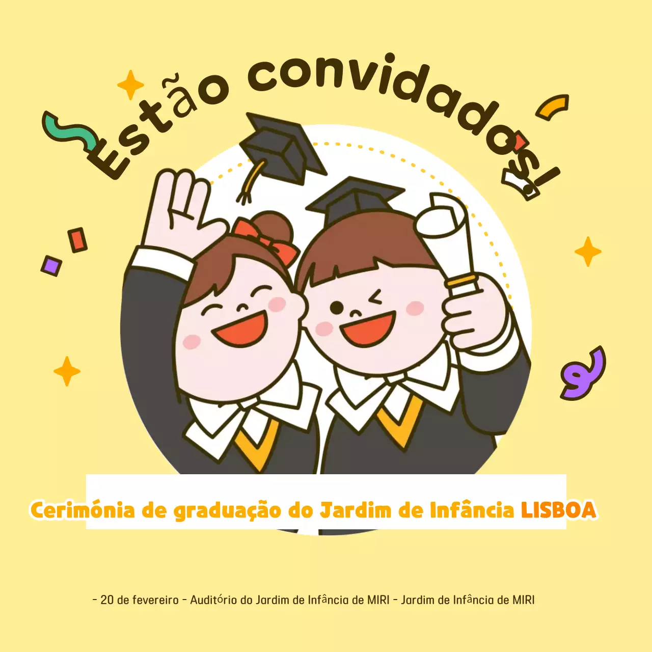 Convite de formatura giro em amarelo