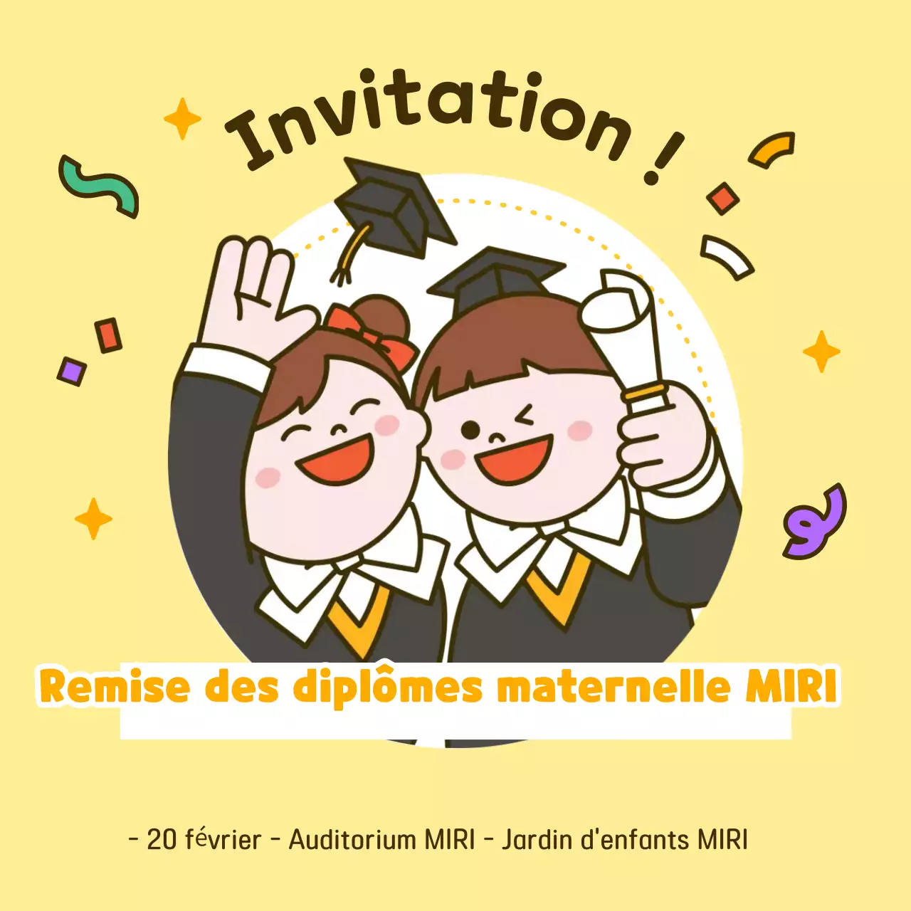Mignonne invitation à la remise des diplômes en jaune
