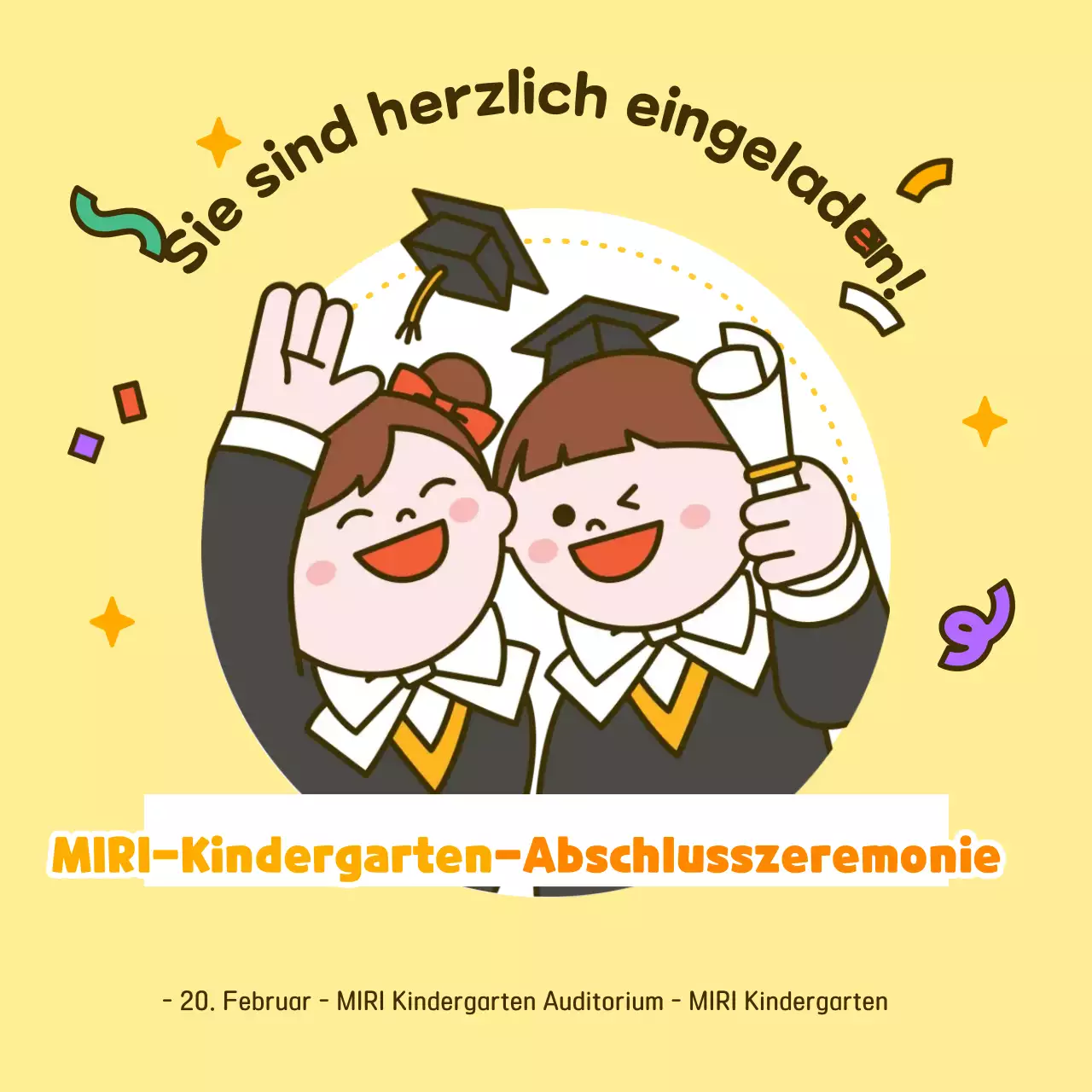 Niedliche Einladung zur Abschlussfeier in Gelb