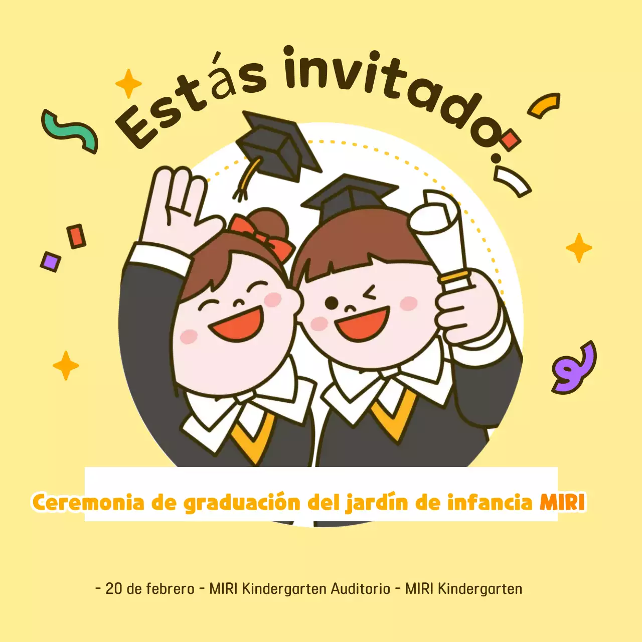 Bonita invitación de graduación en amarillo
