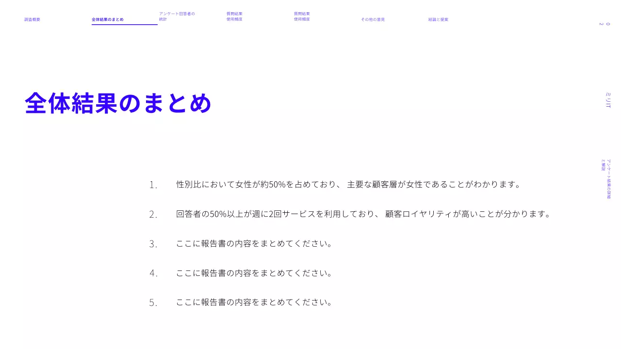 青 シンプル アンケート結果 資料 プレゼンテーション
