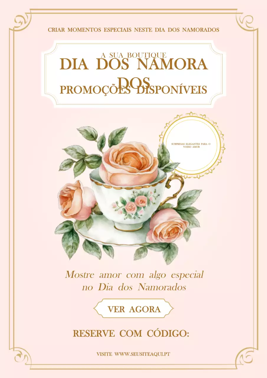 Cartaz de promoção do Dia dos Namorados em rosa suave Estilo vitoriano clássico
