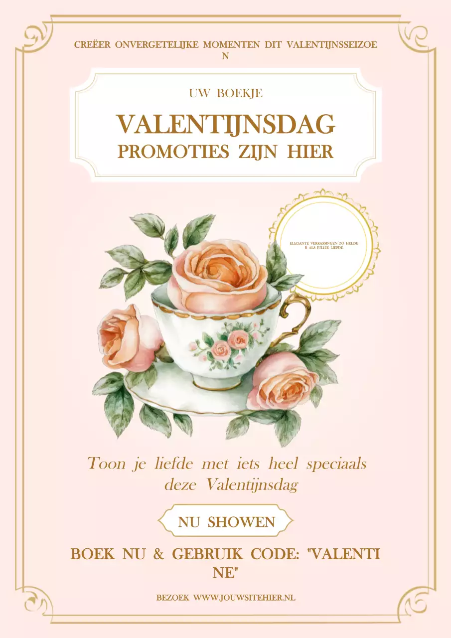 Valentijnsposter in zachtroze klassieke Victoriaanse stijl