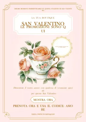 Poster promozionale di San Valentino in rosa tenue in stile classico vittoriano