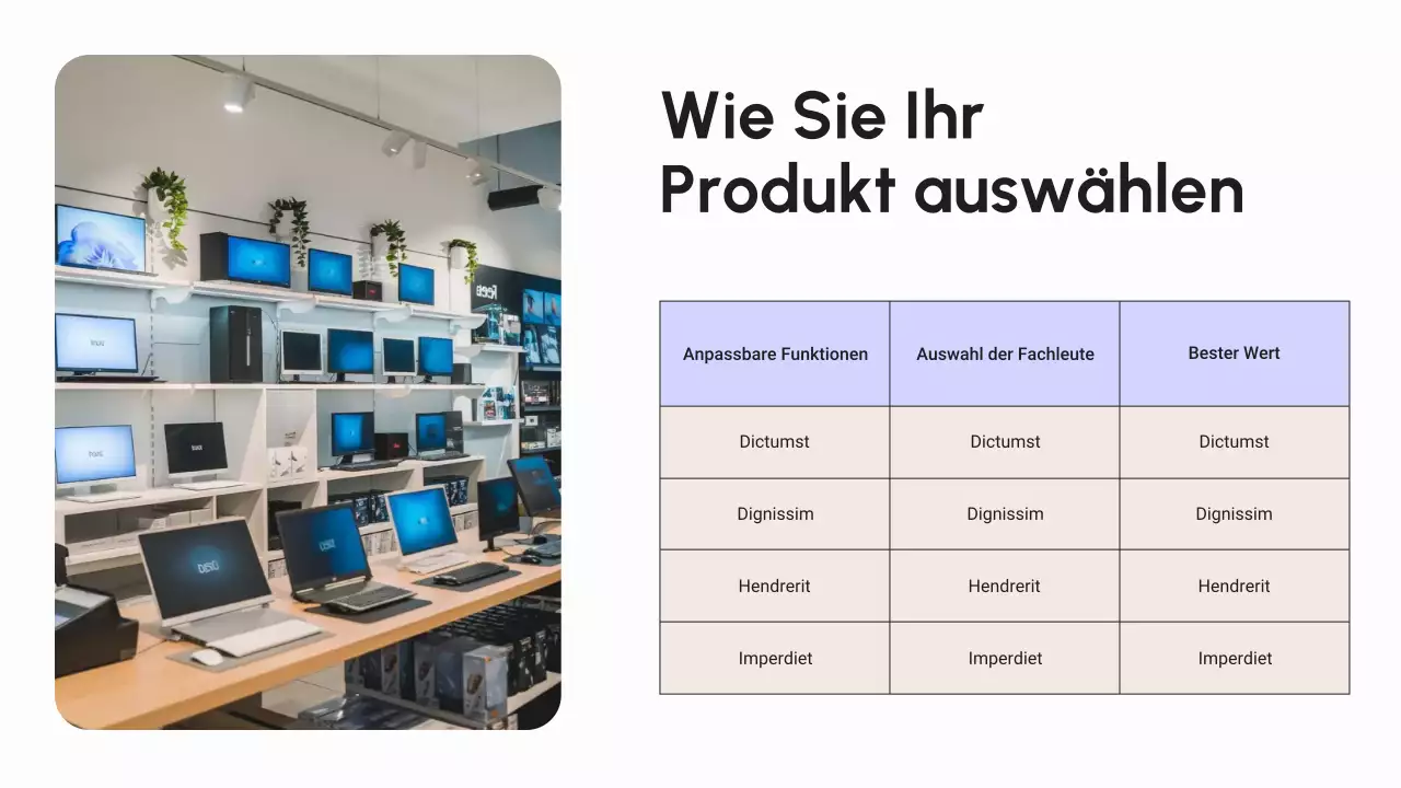 Produktkatalog für moderne digitale Geräte in Schwarz und Lila