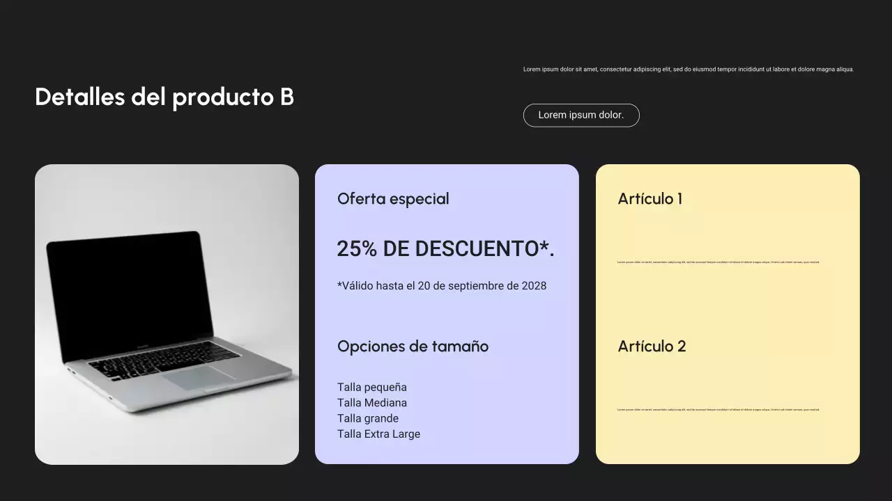 Catálogo de productos de dispositivos digitales modernos en negro y morado