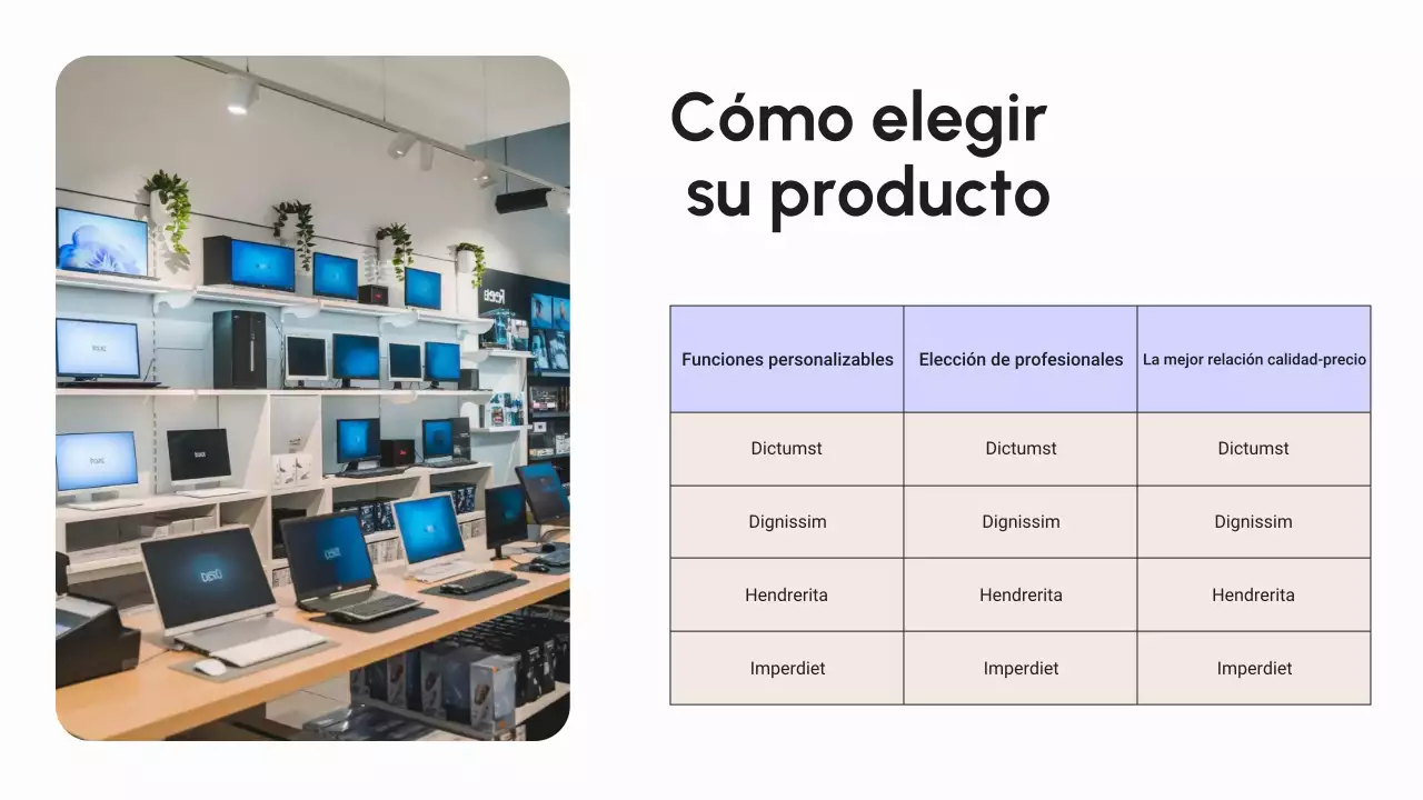 Catálogo de productos de dispositivos digitales modernos en negro y morado