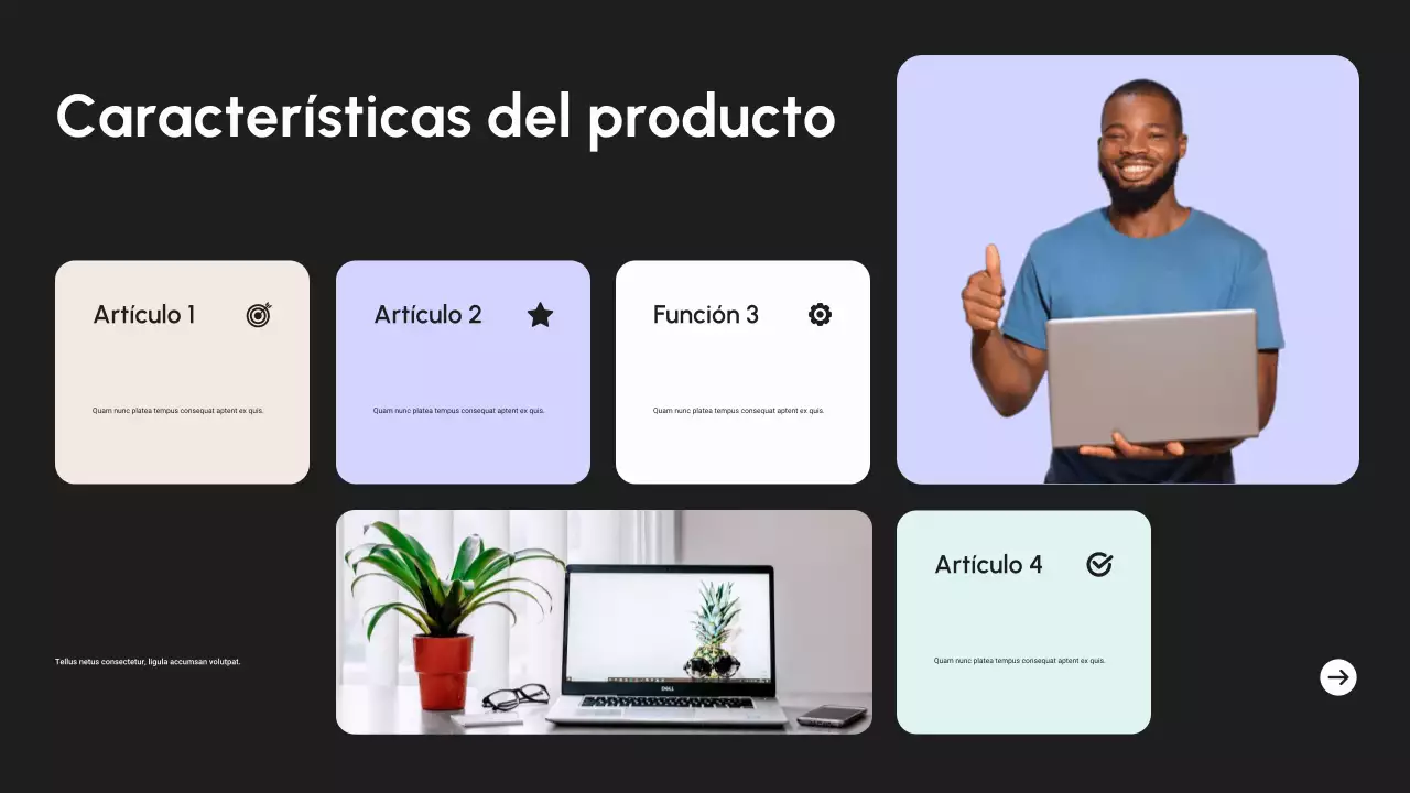 Catálogo de productos de dispositivos digitales modernos en negro y morado