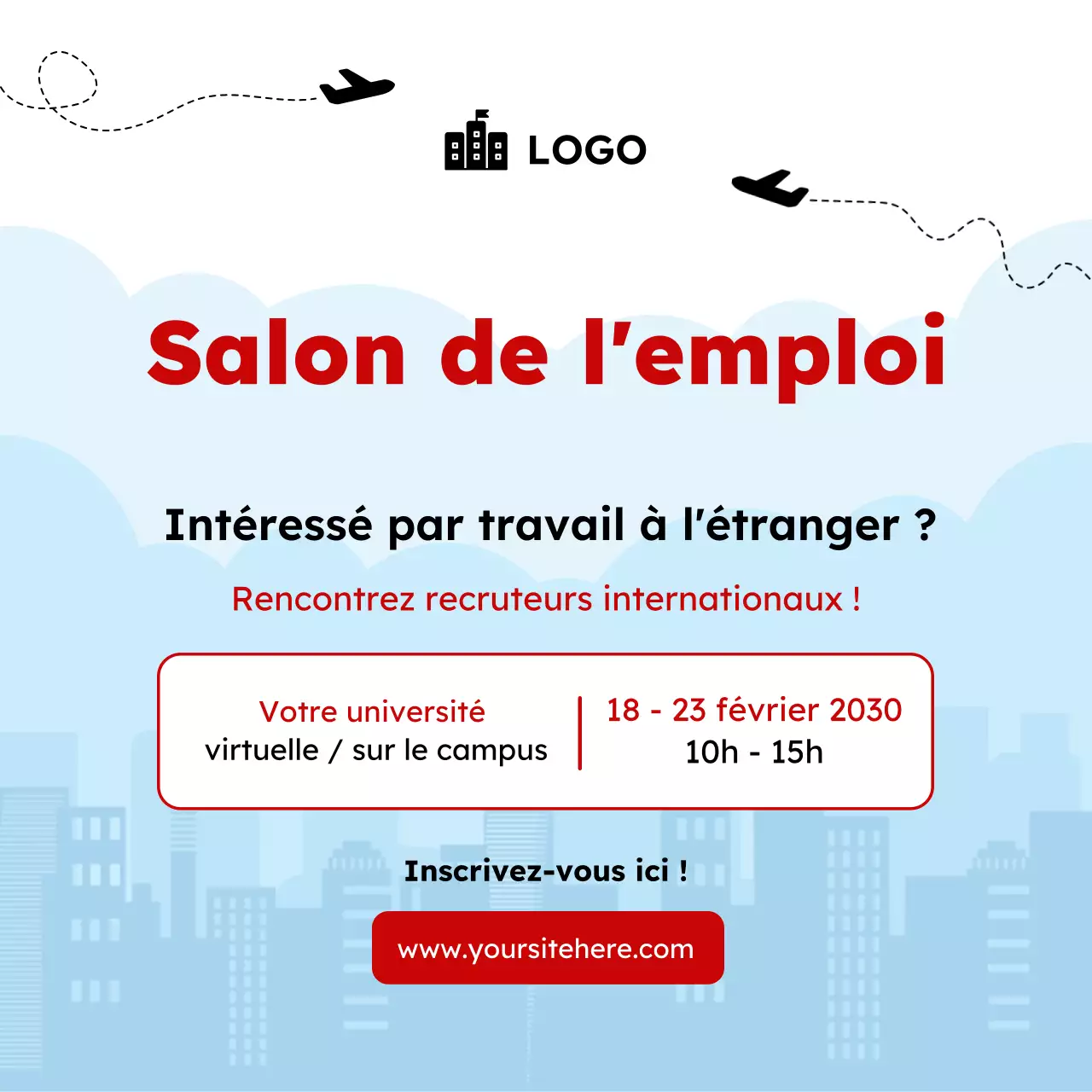 Avis de salon de l'emploi Travailler à l'étranger Modèle carré