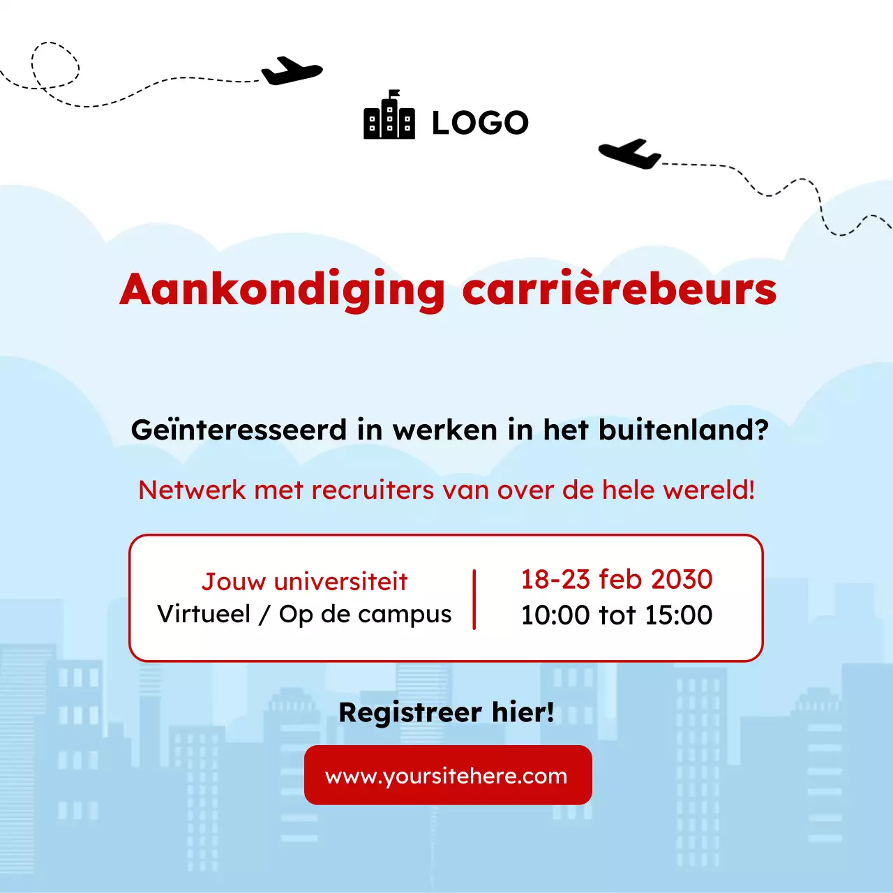 Carrièrebeurs Aankondiging Werken in het Buitenland Vierkant Sjabloon