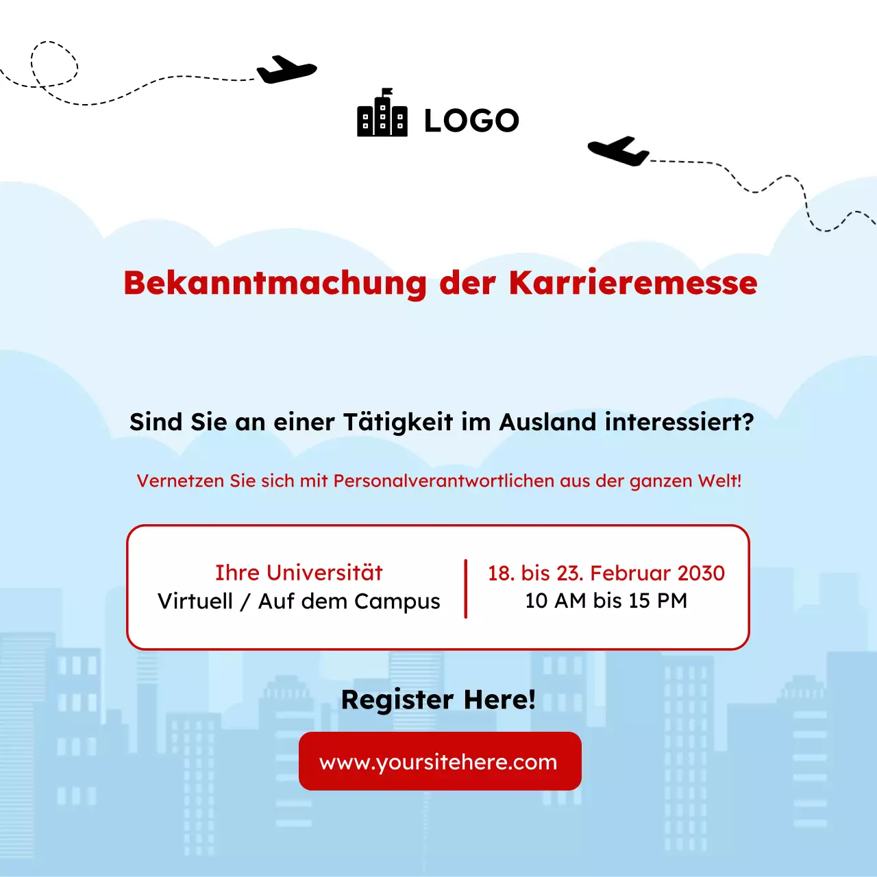Mitteilung zur Karrieremesse Arbeiten im Ausland Square Vorlage