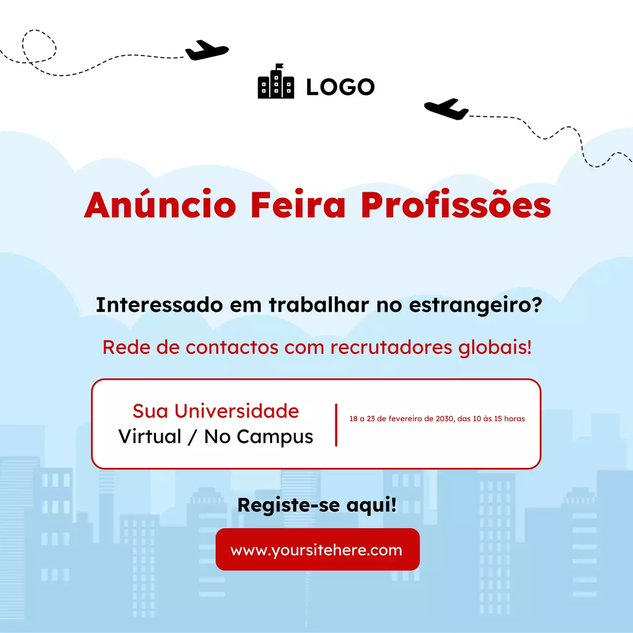 Aviso de Feira de Carreira Trabalhar no estrangeiro Modelo quadrado