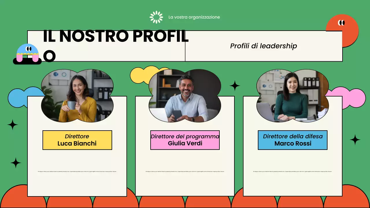 Presentazione illustrata e colorata di una organizzazione non profit