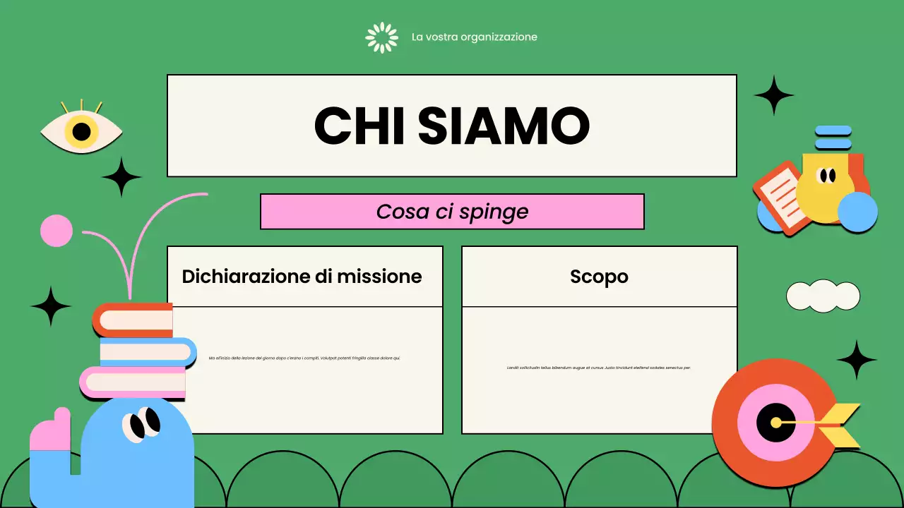 Presentazione illustrata e colorata di una organizzazione non profit