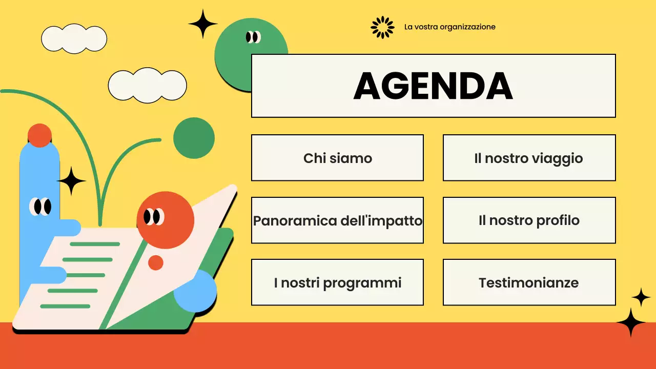 Presentazione illustrata e colorata di una organizzazione non profit